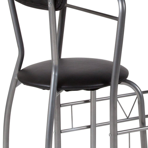 English Elm Sutton 3-Piece Retro Bistro Set with Black Glass Table & Vinyl Padded Chairs for Small Spaces XM-JM-A0278-1-2-BK-GG