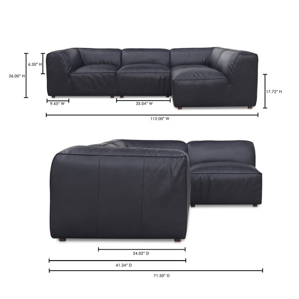 Moe's Home Form Modular Sectional In Vantage Black - Stylish, Versatile Design With Luxurious Top-grain Leather Black Upholstery, Full Top,Grain Leather Xq-1004-02