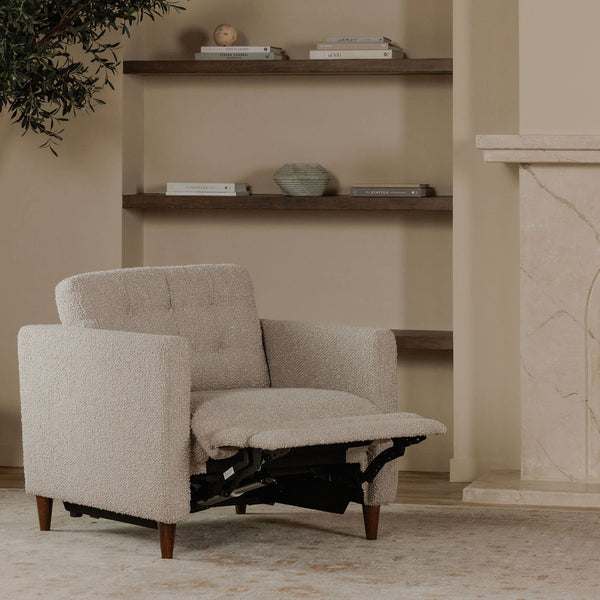 Moe's Home Bridgers Power Recliner Chair - Luxurious Bouclé Fabric, Okin Motion Lift & Mid-century Design Comfort Grey Upholstery, 85% Polyester,15% Acrylic,High Density Foam,Fiber And Feather Fill Xq-1010-29