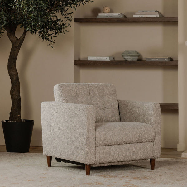 Moe's Home Bridgers Power Recliner Chair - Luxurious Bouclé Fabric, Okin Motion Lift & Mid-century Design Comfort Grey Upholstery, 85% Polyester,15% Acrylic,High Density Foam,Fiber And Feather Fill Xq-1010-29