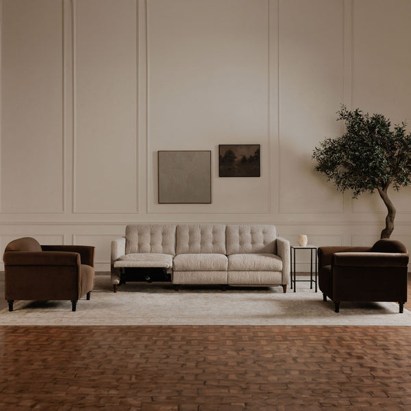 Moe's Home Bridgers Power Recliner Sofa - Luxurious Bouclé Fabric With Dual Controls For Ultimate Comfort Grey Upholstery, 85% Polyester,15% Acrylic,High Density Foam,Fiber And Feather Fill Xq-1011-29