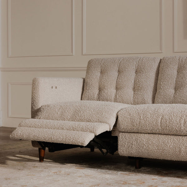 Moe's Home Bridgers Power Recliner Sofa - Luxurious Bouclé Fabric With Dual Controls For Ultimate Comfort Grey Upholstery, 85% Polyester,15% Acrylic,High Density Foam,Fiber And Feather Fill Xq-1011-29