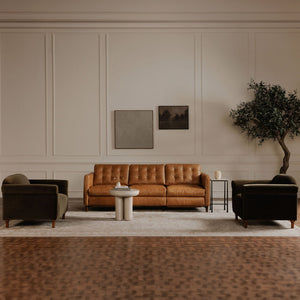 Moe's Home Bridgers Power Recliner Sofa - Luxurious Bouclé Fabric With Dual Controls For Ultimate Comfort Brown Upholstery, 100% Top Grain Leather,High Density Foam,Fiber And Feather Fill Xq-1011-40