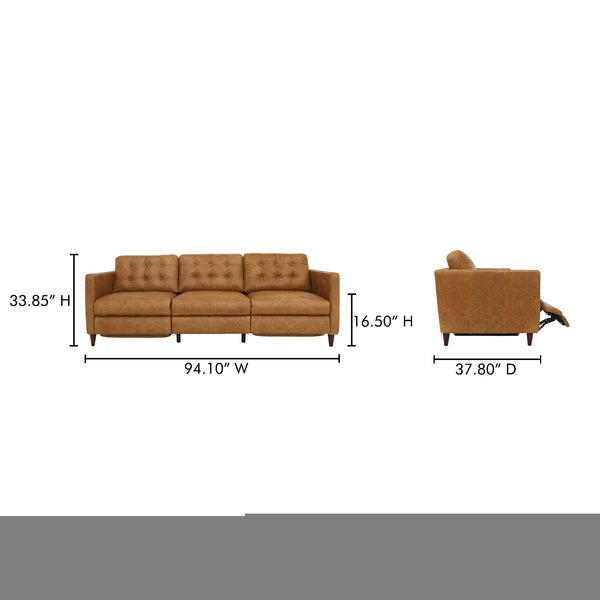 Moe's Home Bridgers Power Recliner Sofa - Luxurious Bouclé Fabric With Dual Controls For Ultimate Comfort Brown Upholstery, 100% Top Grain Leather,High Density Foam,Fiber And Feather Fill Xq-1011-40