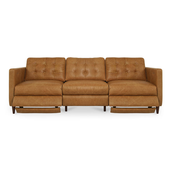 Moe's Home Bridgers Power Recliner Sofa - Luxurious Bouclé Fabric With Dual Controls For Ultimate Comfort Brown Upholstery, 100% Top Grain Leather,High Density Foam,Fiber And Feather Fill Xq-1011-40