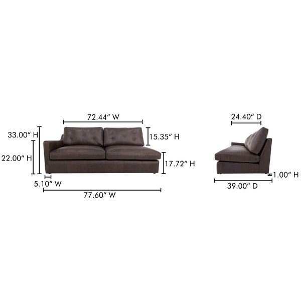 Moe's Home Thurlow Modular Sectional Sofa In Espresso Brown Leather – Timeless Comfort With Modern Elegance Brown Upholstery, 100% Top Grain Leather,High Density Foam,Fiber And Feather Fill Xq-1016-20