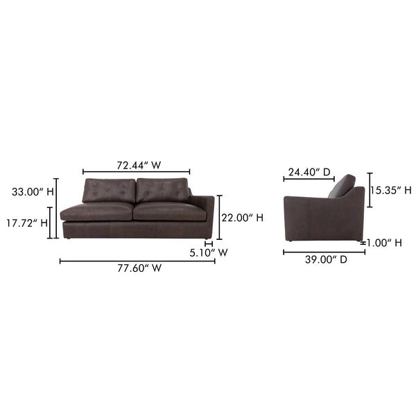 Moe's Home Thurlow Modular Sectional Sofa In Espresso Brown Leather – Timeless Comfort With Modern Elegance Brown Upholstery, 100% Top Grain Leather,High Density Foam,Fiber And Feather Fill Xq-1017-20