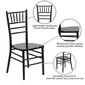 English Elm HERCULES Series Elegant Chiavari Chair for Weddings and Events - Durable, Stackable, Ready to Use Black XS-BLACK-GG