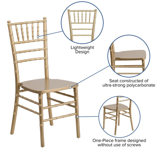 English Elm HERCULES Series Elegant Chiavari Chair for Weddings and Events - Durable, Stackable, Ready to Use Gold XS-GOLD-GG