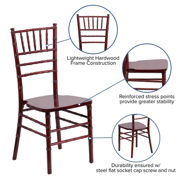 English Elm HERCULES Series Elegant Chiavari Chair for Weddings and Events - Durable, Stackable, Ready to Use Mahogany XS-MAHOGANY-GG