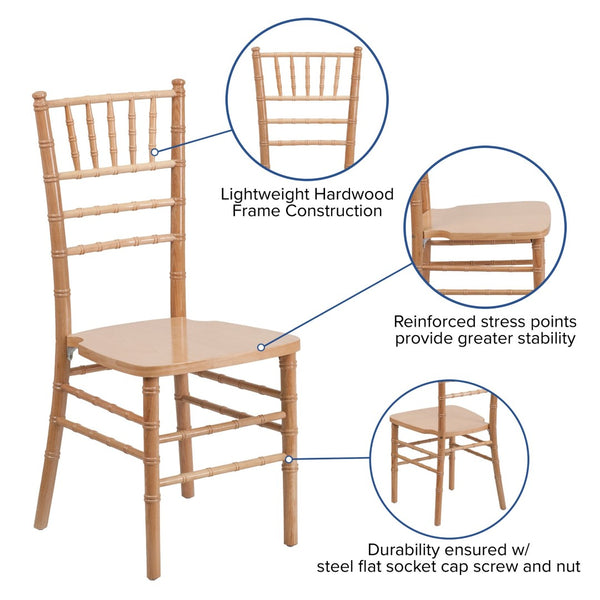 English Elm HERCULES Series Elegant Chiavari Chair for Weddings and Events - Durable, Stackable, Ready to Use Natural XS-NATURAL-GG