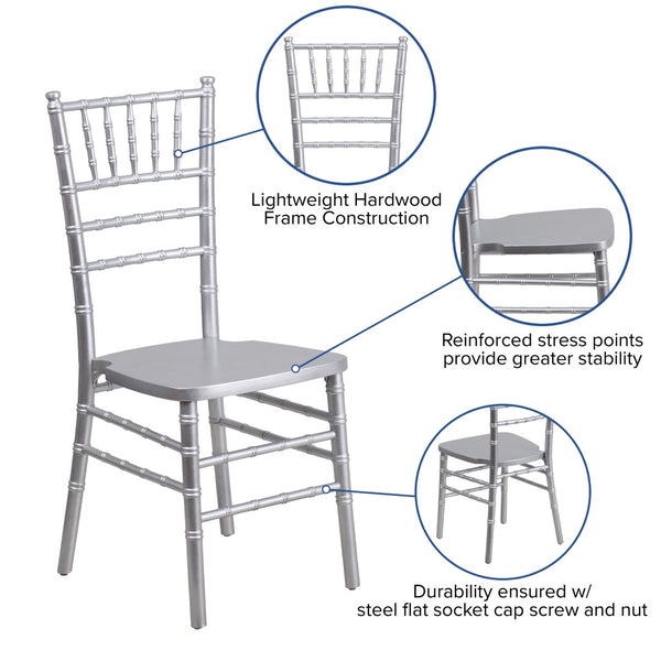 English Elm HERCULES Series Elegant Chiavari Chair for Weddings and Events - Durable, Stackable, Ready to Use Silver XS-SILVER-GG