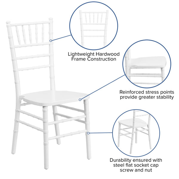 English Elm HERCULES Series Elegant Chiavari Chair for Weddings and Events - Durable, Stackable, Ready to Use White XS-WHITE-GG