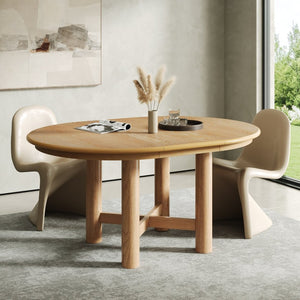 English Elm Wood Oval Extendable Rubberwood Dining Table Seats Six with Leaf for Kitchen Natural XT000001AAD