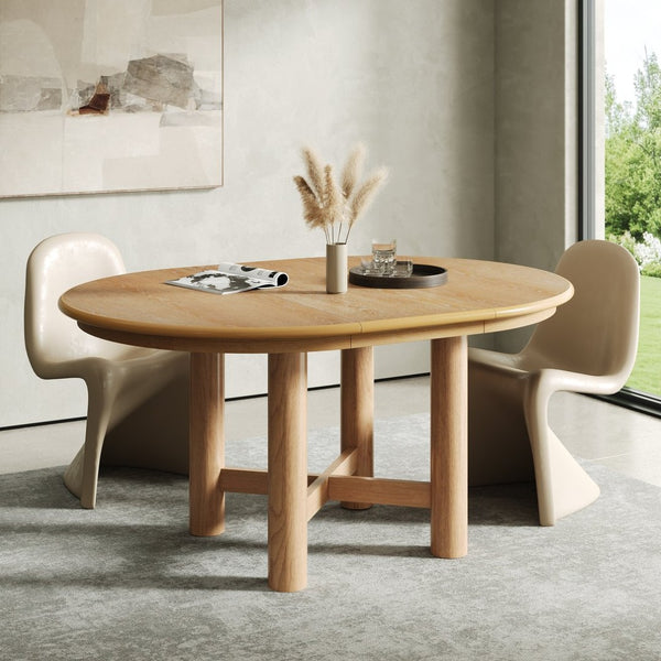 English Elm Wood Oval Extendable Rubberwood Dining Table Seats Six with Leaf for Kitchen Natural XT000001AAD