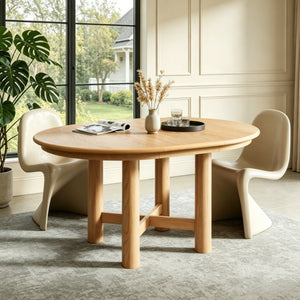 English Elm Wood Oval Extendable Rubberwood Dining Table Seats Six with Leaf for Kitchen Natural XT000001AAD