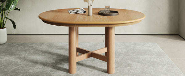 English Elm Wood Oval Extendable Rubberwood Dining Table Seats Six with Leaf for Kitchen Natural XT000001AAD