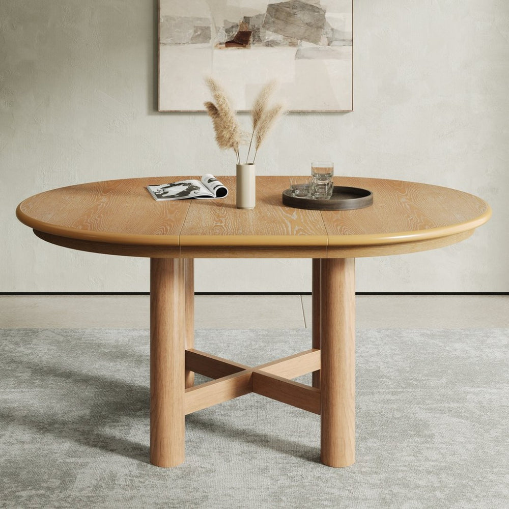 English Elm Wood Oval Extendable Rubberwood Dining Table Seats Six with Leaf for Kitchen Natural XT000001AAD