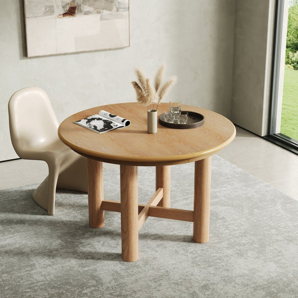 English Elm Wood Oval Extendable Rubberwood Dining Table Seats Six with Leaf for Kitchen Natural XT000001AAD