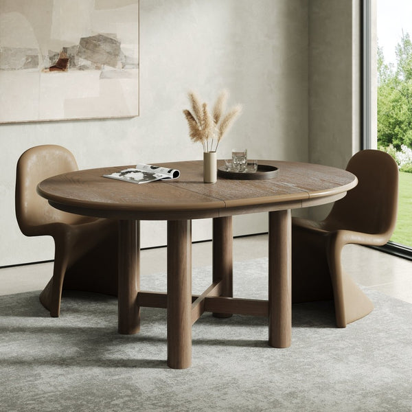 English Elm Wood Oval Extendable Rubberwood Dining Table Seats Six with Leaf for Kitchen Espresso XT000001AAP