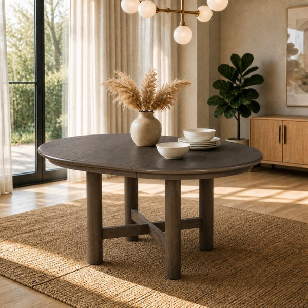 English Elm Wood Oval Extendable Rubberwood Dining Table Seats Six with Leaf for Kitchen Espresso XT000001AAP