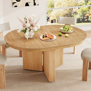 English Elm Trexm Oval Extension Dining Table Oak Veneer Pedestal Base Modern Farmhouse Kitchen Natural XT000002AAN