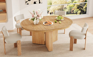 English Elm Trexm Oval Extension Dining Table Oak Veneer Pedestal Base Modern Farmhouse Kitchen Natural XT000002AAN