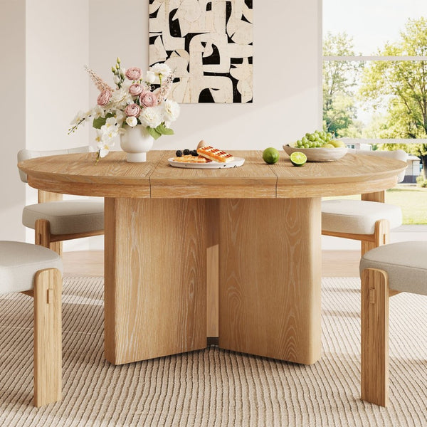 English Elm Trexm Oval Extension Dining Table Oak Veneer Pedestal Base Modern Farmhouse Kitchen Natural XT000002AAN