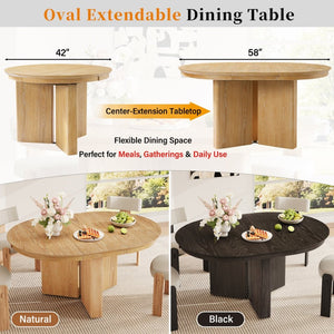 English Elm Trexm Oval Extension Dining Table Oak Veneer Pedestal Base Modern Farmhouse Kitchen Natural XT000002AAN
