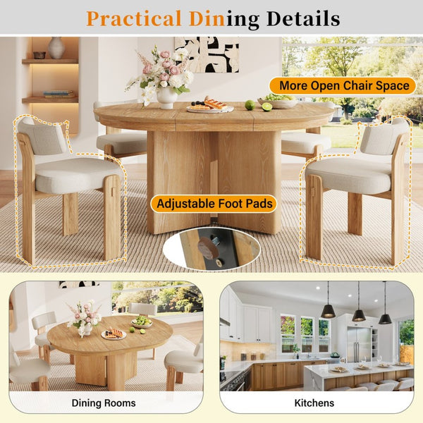 English Elm Trexm Oval Extension Dining Table Oak Veneer Pedestal Base Modern Farmhouse Kitchen Natural XT000002AAN
