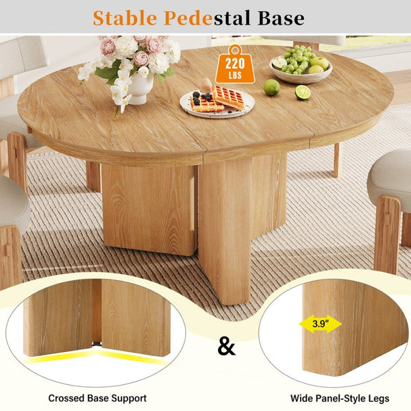 English Elm Trexm Oval Extension Dining Table Oak Veneer Pedestal Base Modern Farmhouse Kitchen Natural XT000002AAN
