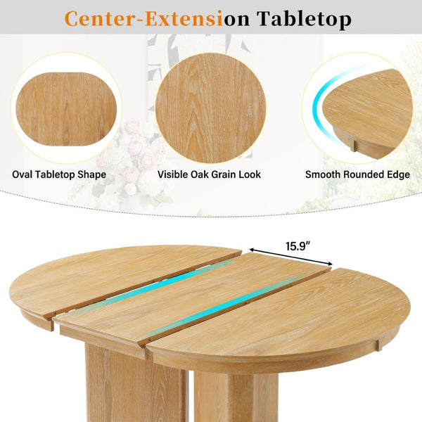 English Elm Trexm Oval Extension Dining Table Oak Veneer Pedestal Base Modern Farmhouse Kitchen Natural XT000002AAN
