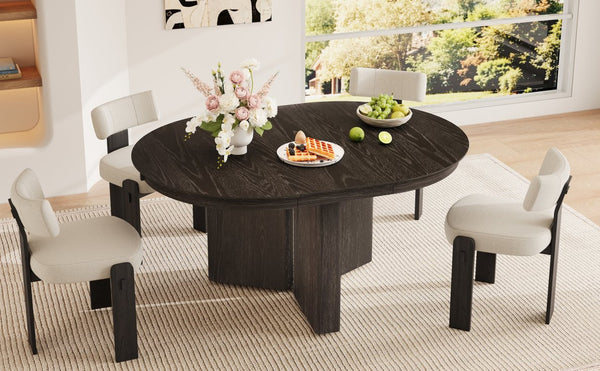 English Elm Trexm Oval Extension Dining Table Oak Veneer Pedestal Base Modern Farmhouse Kitchen Espresso XT000002AAP