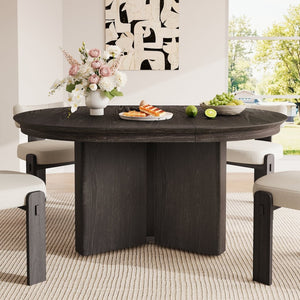 English Elm Trexm Oval Extension Dining Table Oak Veneer Pedestal Base Modern Farmhouse Kitchen Espresso XT000002AAP