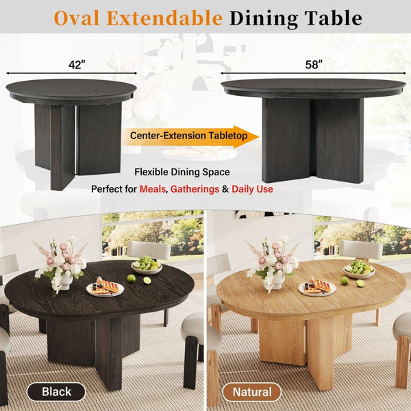 English Elm Trexm Oval Extension Dining Table Oak Veneer Pedestal Base Modern Farmhouse Kitchen Espresso XT000002AAP