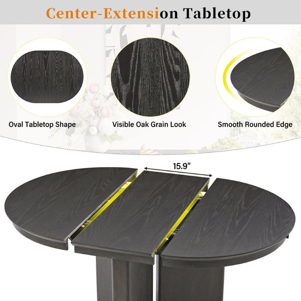 English Elm Trexm Oval Extension Dining Table Oak Veneer Pedestal Base Modern Farmhouse Kitchen Espresso XT000002AAP