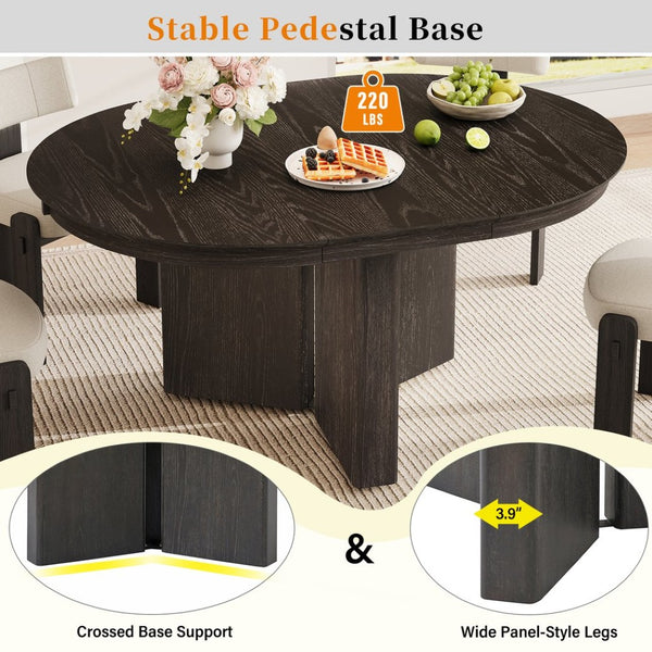 English Elm Trexm Oval Extension Dining Table Oak Veneer Pedestal Base Modern Farmhouse Kitchen Espresso XT000002AAP