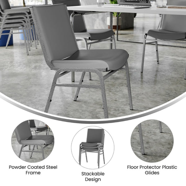 English Elm HERCULES Series Heavy-Duty Padded Stack Chair for Versatile Seating in Offices, Churches & Events Gray Vinyl XU-60153-GRY-VYL-GG