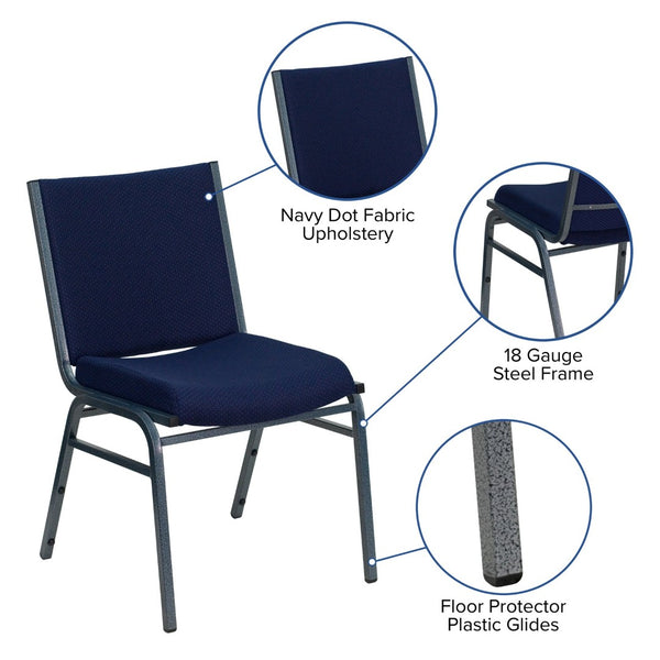 English Elm HERCULES Heavy Duty Stacking Chair with Padded Seating for Offices, Classrooms, and Events Navy Blue Patterned Fabric XU-60153-NVY-GG