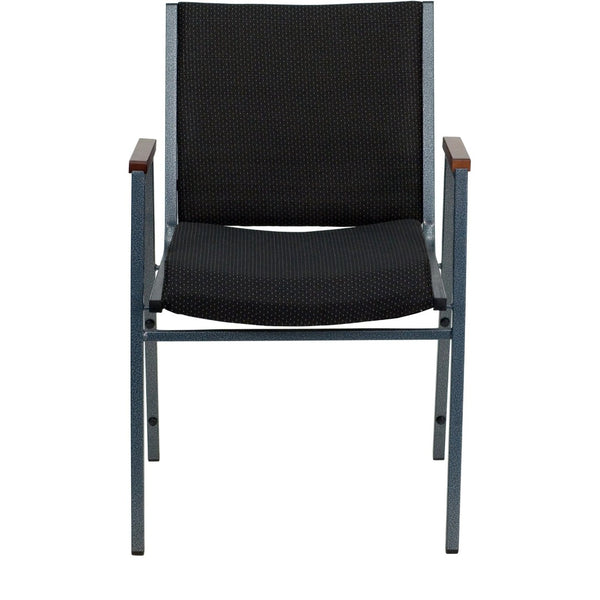 English Elm HERCULES Heavy Duty Stack Chair with Arms for Office and Events - Durable, Comfortable, Ergonomic Design Black Patterned Fabric XU-60154-BK-GG