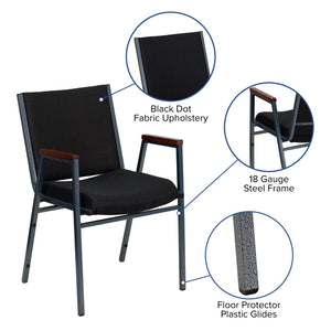 English Elm HERCULES Heavy Duty Stack Chair with Arms for Office and Events - Durable, Comfortable, Ergonomic Design Black Patterned Fabric XU-60154-BK-GG