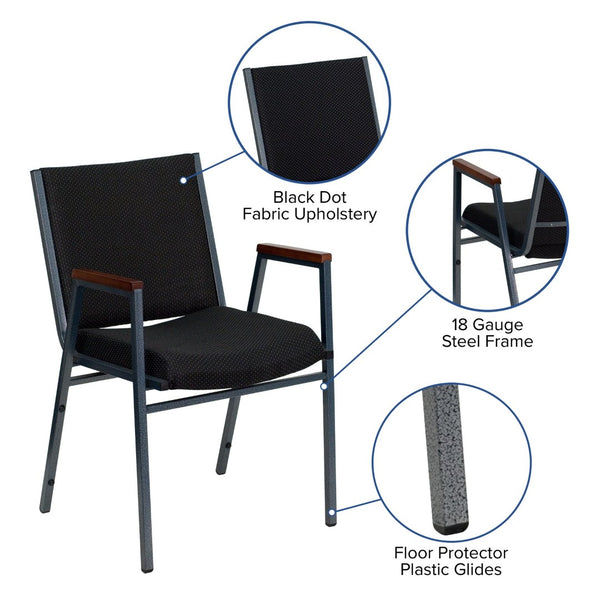English Elm HERCULES Heavy Duty Stack Chair with Arms for Office and Events - Durable, Comfortable, Ergonomic Design Black Patterned Fabric XU-60154-BK-GG