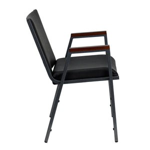 English Elm HERCULES Heavy-Duty Stack Chair with Arms for Versatile Use in Offices, Classrooms, and Events Black Vinyl XU-60154-BK-VYL-GG