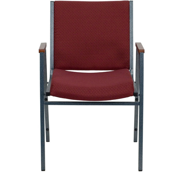 English Elm HERCULES Heavy Duty Stack Chair with Arms for Office and Events - Durable, Comfortable, Ergonomic Design Burgundy Patterned Fabric XU-60154-BY-GG