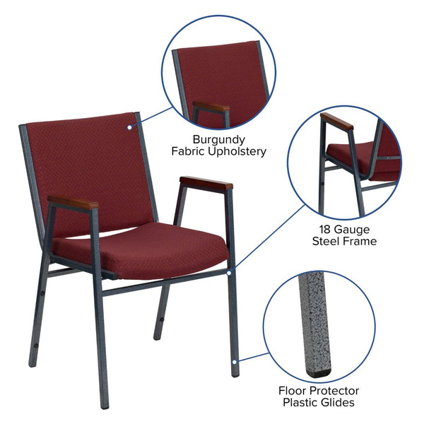 English Elm HERCULES Heavy Duty Stack Chair with Arms for Office and Events - Durable, Comfortable, Ergonomic Design Burgundy Patterned Fabric XU-60154-BY-GG