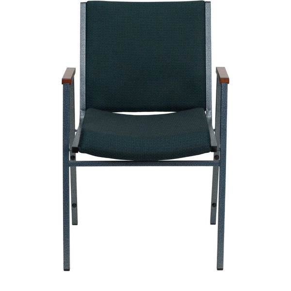 English Elm HERCULES Heavy Duty Stack Chair with Arms for Office and Events - Durable, Comfortable, Ergonomic Design Green Patterned Fabric XU-60154-GN-GG