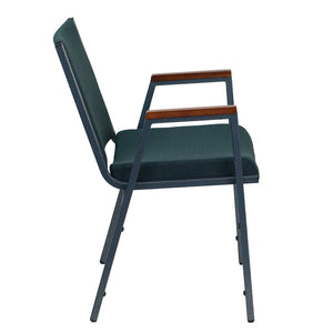 English Elm HERCULES Heavy Duty Stack Chair with Arms for Office and Events - Durable, Comfortable, Ergonomic Design Green Patterned Fabric XU-60154-GN-GG