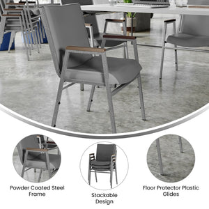 English Elm HERCULES Heavy-Duty Stack Chair with Arms for Versatile Use in Offices, Classrooms, and Events Gray Vinyl XU-60154-GRY-VYL-GG