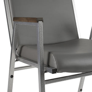 English Elm HERCULES Heavy-Duty Stack Chair with Arms for Versatile Use in Offices, Classrooms, and Events Gray Vinyl XU-60154-GRY-VYL-GG