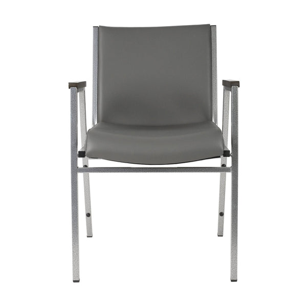English Elm HERCULES Heavy-Duty Stack Chair with Arms for Versatile Use in Offices, Classrooms, and Events Gray Vinyl XU-60154-GRY-VYL-GG
